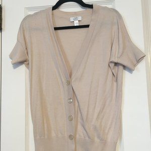Ann Taylor LOFT Women's Pima Cotton Beige Short-Sleeve Cardigan, Sz M
